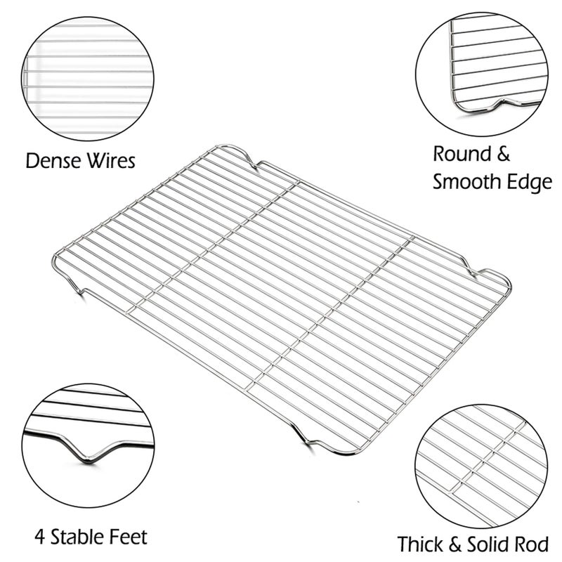 P&P CHEF Cooling Baking Rack Pack of 2, 16.6" x 11.5", Stainless Steel Cooling Racks for Cooking Baking Roasting Grilling Drying, Dense Wires & Smooth Edge, Easy to Clean, Silver - Image 3